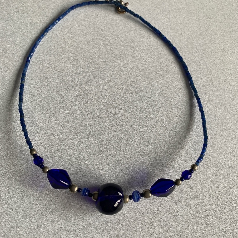 Vintage Cobalt Blue Beaded Czech Necklace